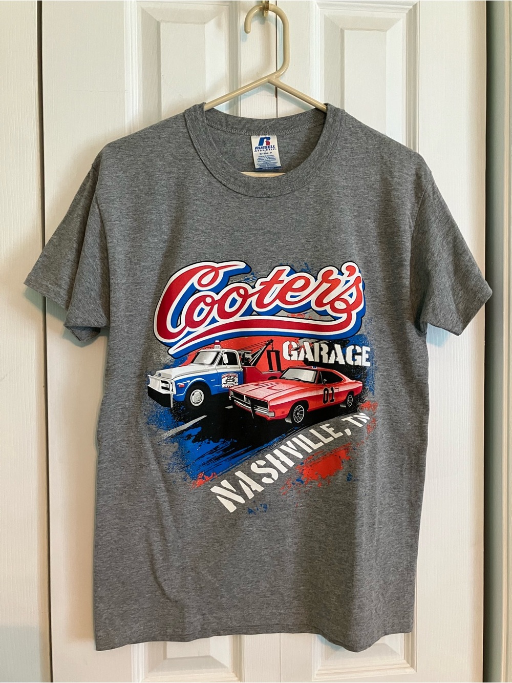Russell Athletic Gray Tee with Blue & Red Logo